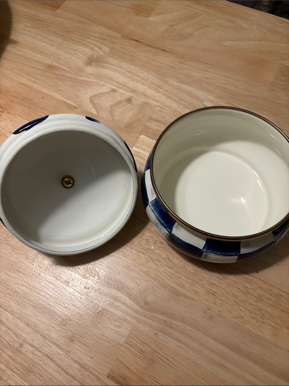 Mackenzie Childs Royal Blue & White Check Lidded squash pot - Picture 2 of 3